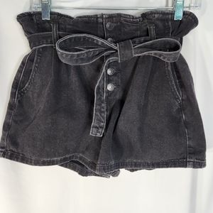 American Eagle Black Paper Bag Waist w/ Tie Belt Button Fly Shorts Size 8